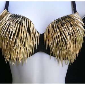 Black and Gold Spiked Bra 32 but adjustable sizing fits B C and D